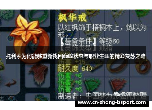 托利索为何能够重新找回巅峰状态与职业生涯的精彩复苏之路