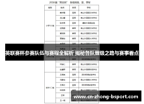 英联赛杯参赛队伍与赛程全解析 揭秘各队晋级之路与赛事看点