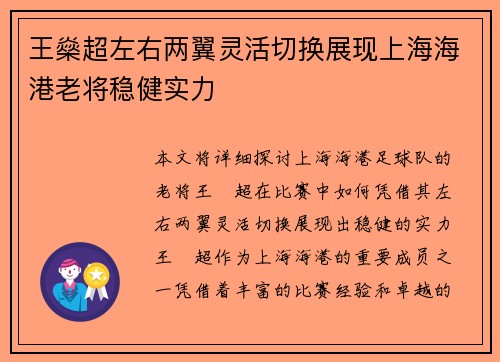 王燊超左右两翼灵活切换展现上海海港老将稳健实力